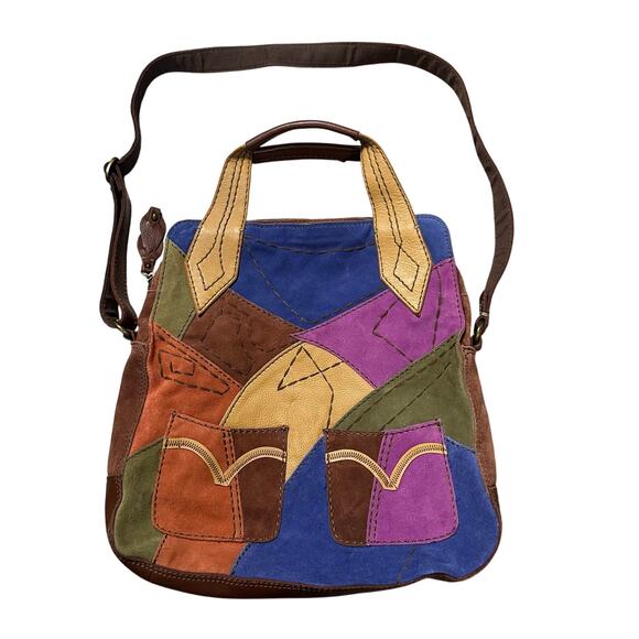 Lucky Brand Suede Leather Colorful Patchwork Bag - Picture 2 of 11